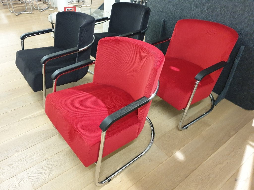Fauteuil JdB602 slede frame chroom, Ophalen, Zo goed als nieuw, Hout, 50 tot 75 cm