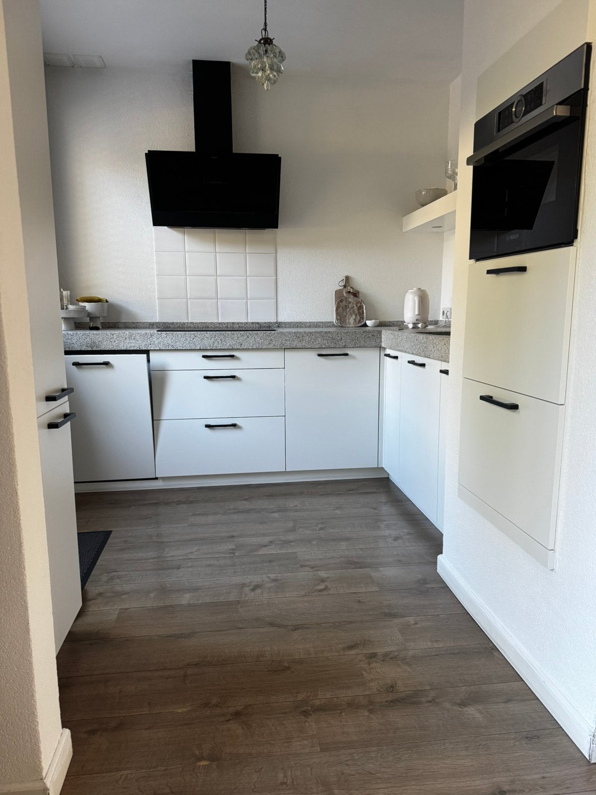 Keuken, Ophalen, Wit, Hoekkeuken, Graniet of Steen