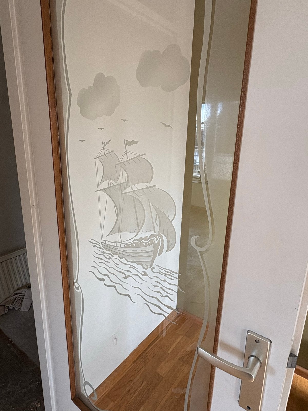 Binnendeur met glas en scheepsmotief, Ophalen, Gebruikt, 80 tot 100 cm, Binnendeur
