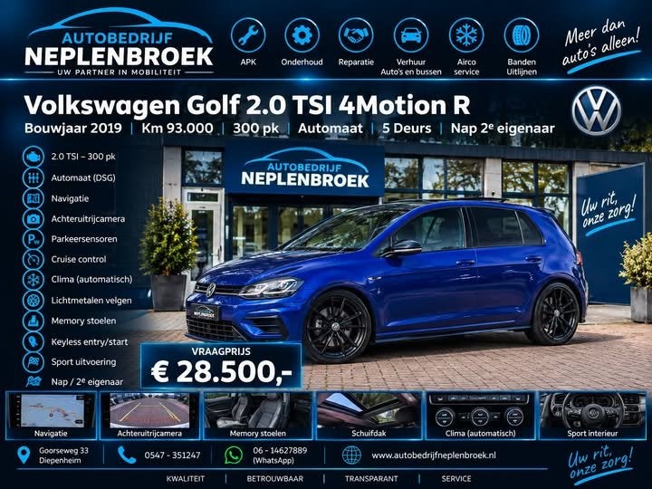 Volkswagen Golf 2.0 TSI 4Motion R Bj 2019 km 93.000 Nap 2e e, Auto's, Automaat, Dealer onderhouden, Stof, Gebruikt