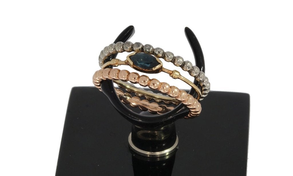 14k gouden set aanschuif ringen saffier bollen rose dames