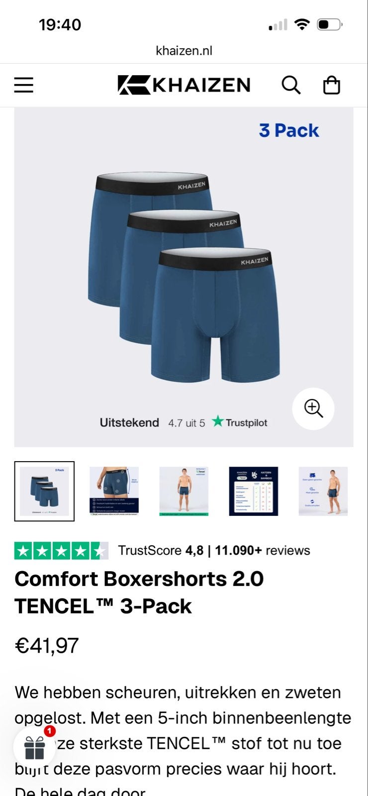 Comfort Boxershorts khaizen maat L, nieuw in verpakking, Kleding | Heren, Ophalen of Verzenden, Blauw, Boxer