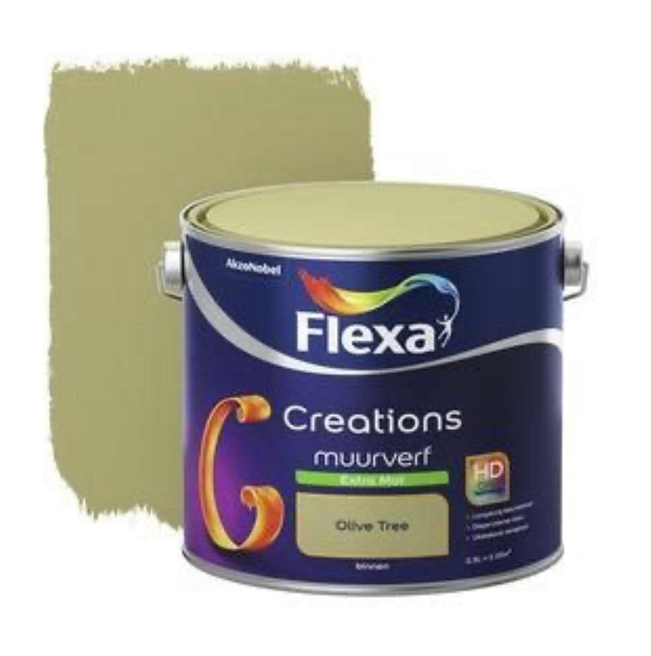 Flexa muurverf Olive tree- extra mat- 2,5 liter- nieuw blik, Ophalen, Nieuw, Verf, Minder dan 5 liter