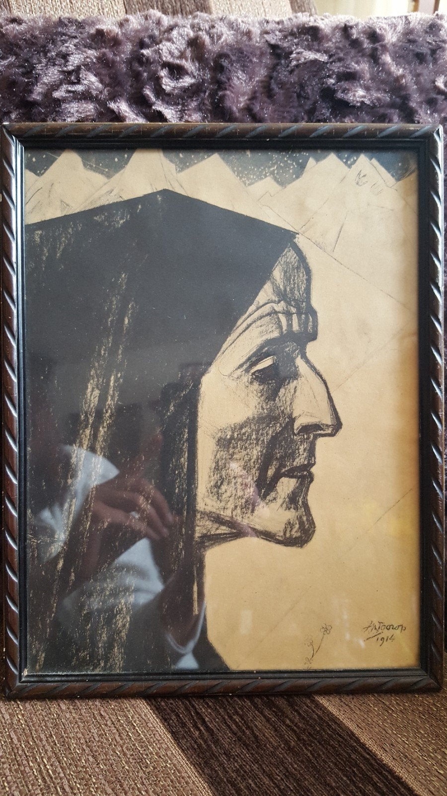 Jan Toorop - Portret van een man (1914), Ophalen of Verzenden, Tekening, Houtskooltekening, Ingelijst