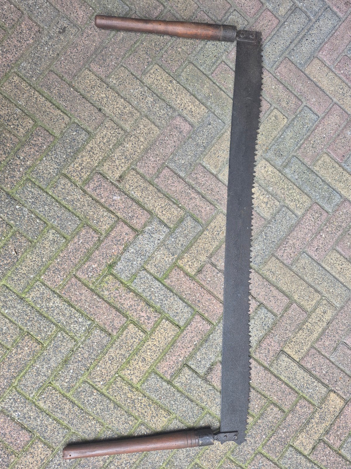 Antieke Trekzaag / Kapzaag met houten handvatten, Ophalen