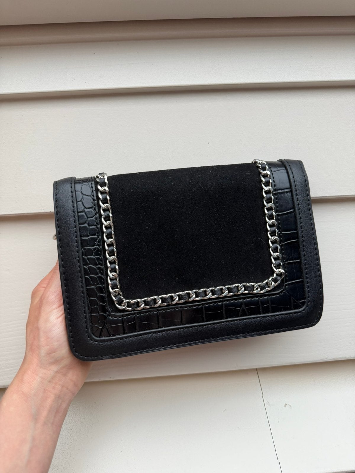 Primark zwarte crossbody tas met ketting en croco detail, Ophalen of Verzenden, Zo goed als nieuw, Zwart, Schoudertasje