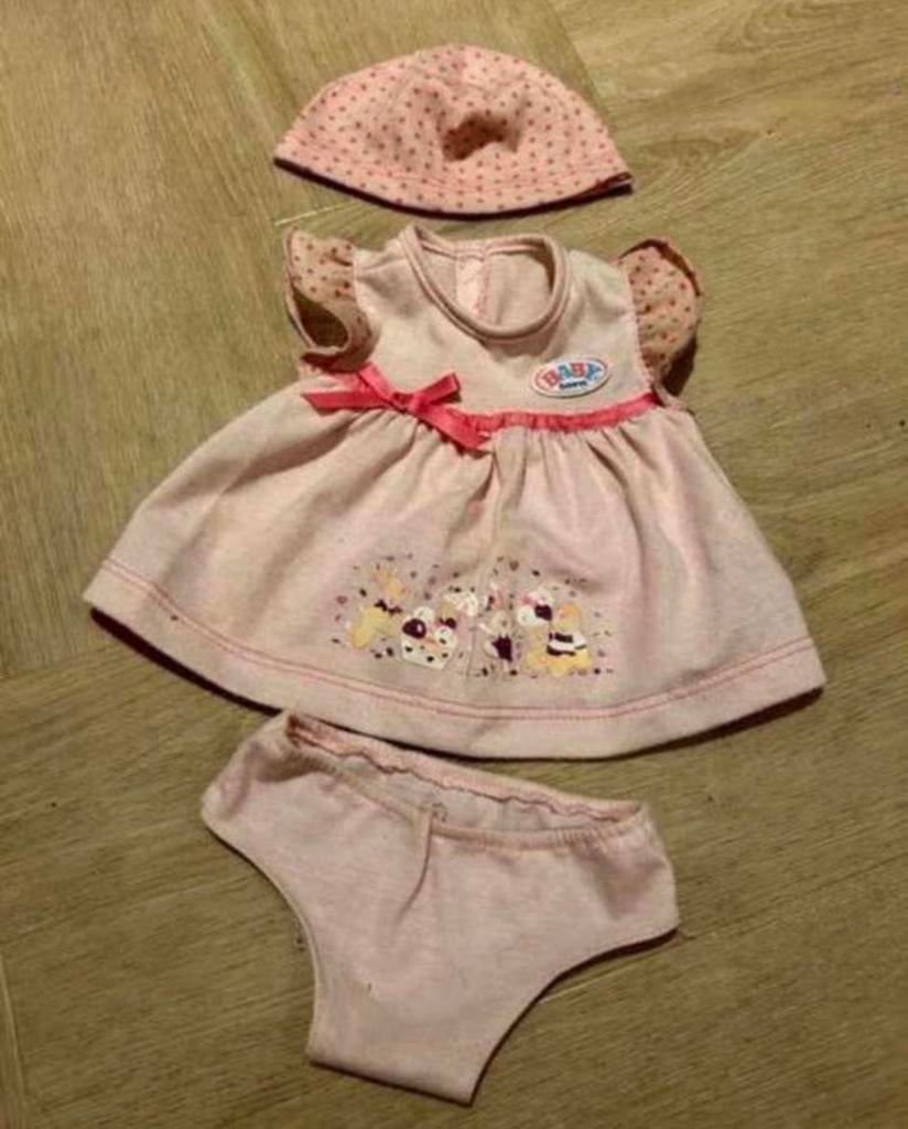 Baby Born poppenkleding set: jurk,broekje,muts voor 43cm pop, Ophalen of Verzenden, Gebruikt, Babypop