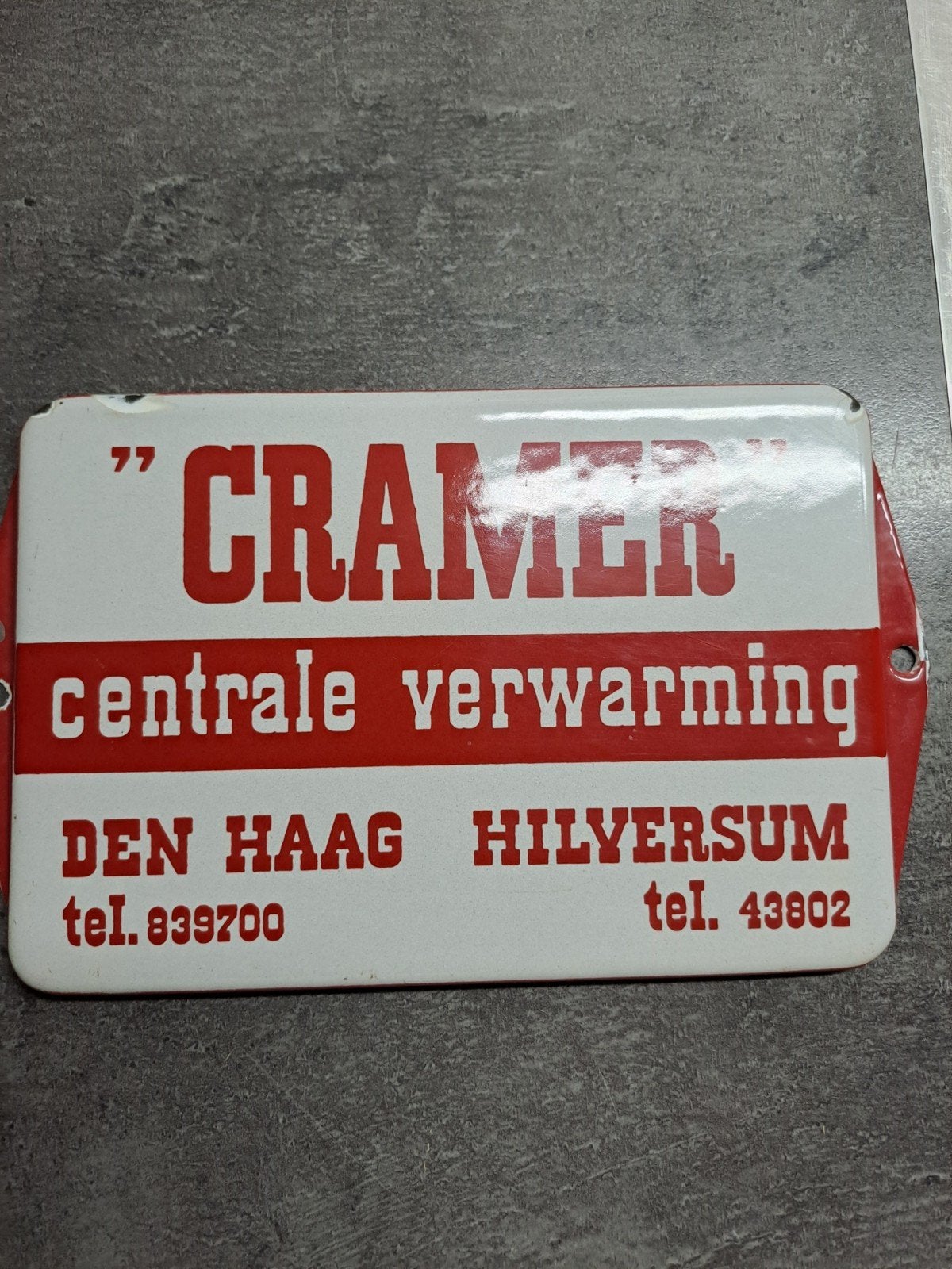 Oud emaille deurpostje Cramer, Verzenden, Gebruikt, Reclamebord