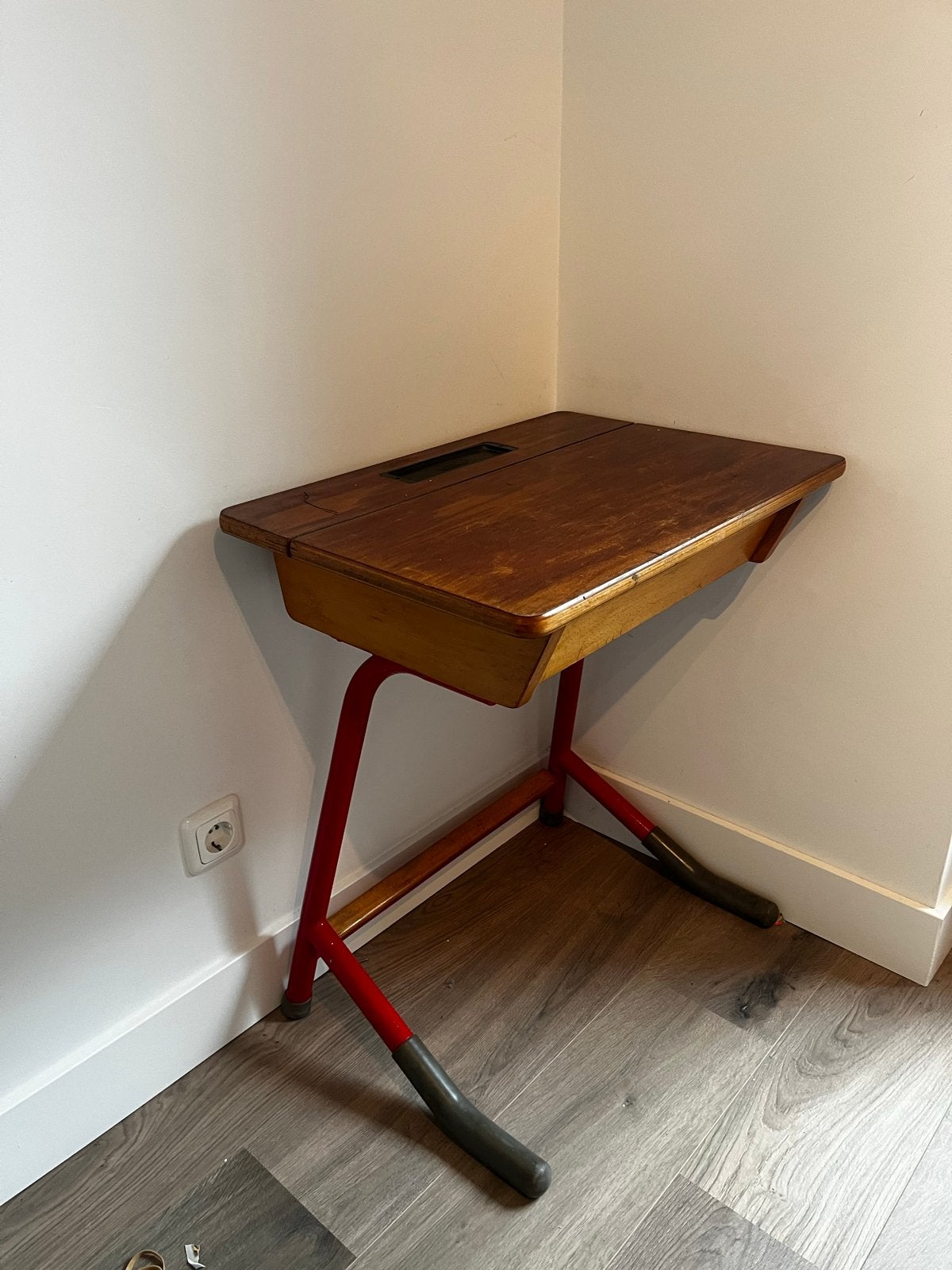 Vintage schoolbankje met opbergruimte, Ophalen of Verzenden