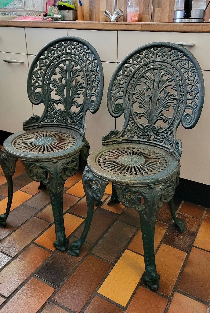 ~ French Victorian Antique Cast Iron Garden Chairs Stoelen ~, Ophalen, Gebruikt, Metaal