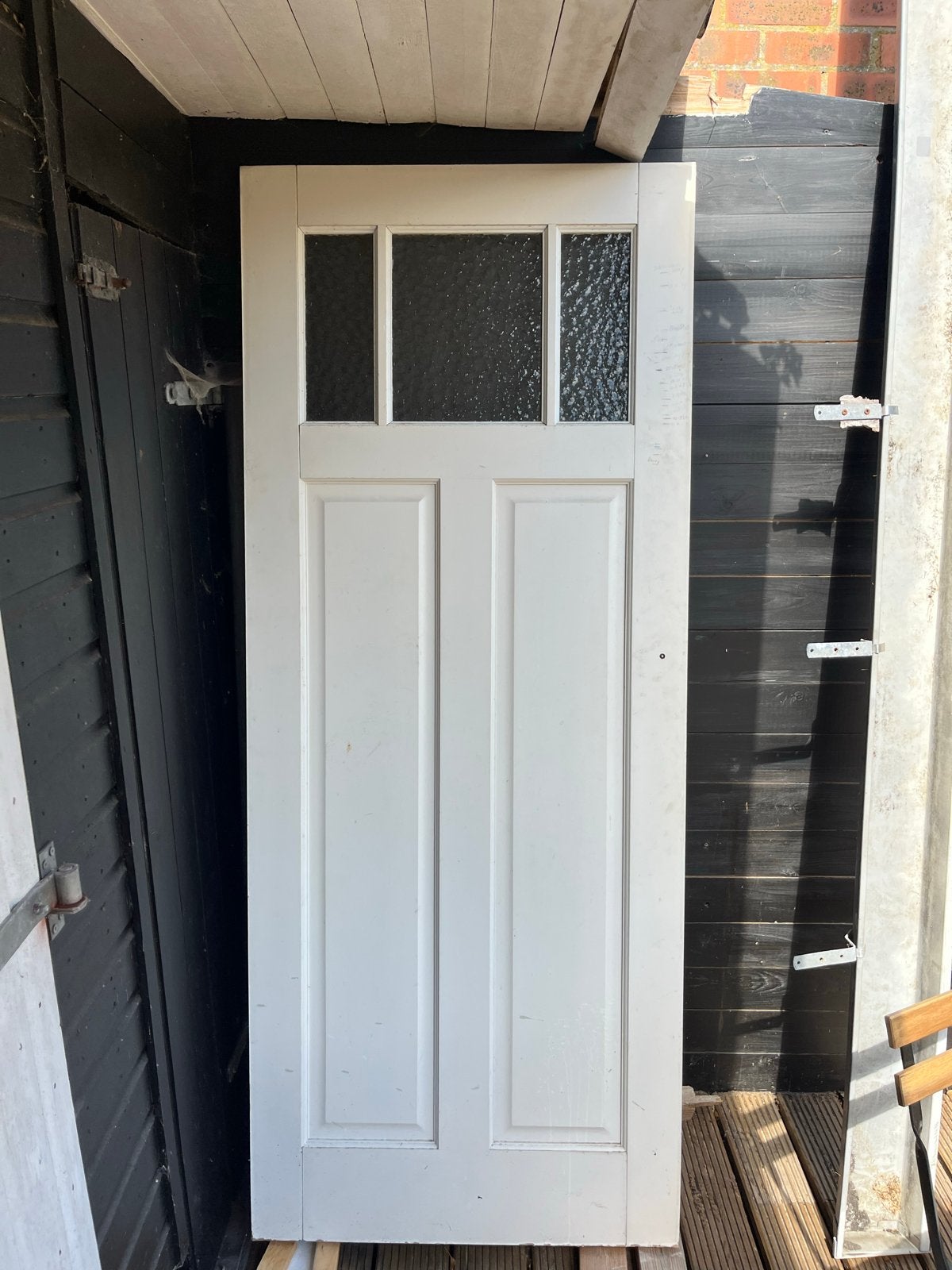 2 Paneeldeuren Jaren '60 Design met Hendel en Melkglas, Doe-het-zelf en Verbouw, Deuren en Horren, Ophalen, Gebruikt, 80 tot 100 cm