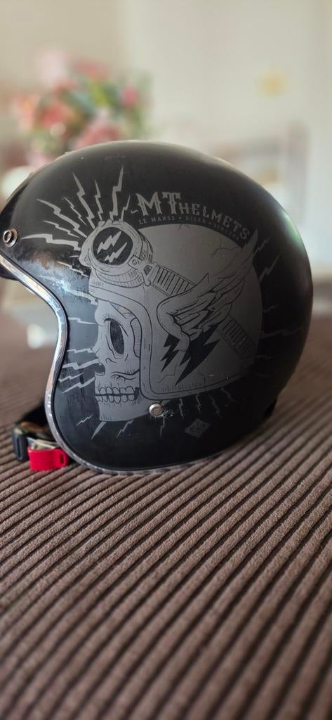 MT Helmets Jethelm met Skull Design, Motoren, Kleding | Motorhelmen, Overige merken, Heren, Ophalen of Verzenden, Tweedehands