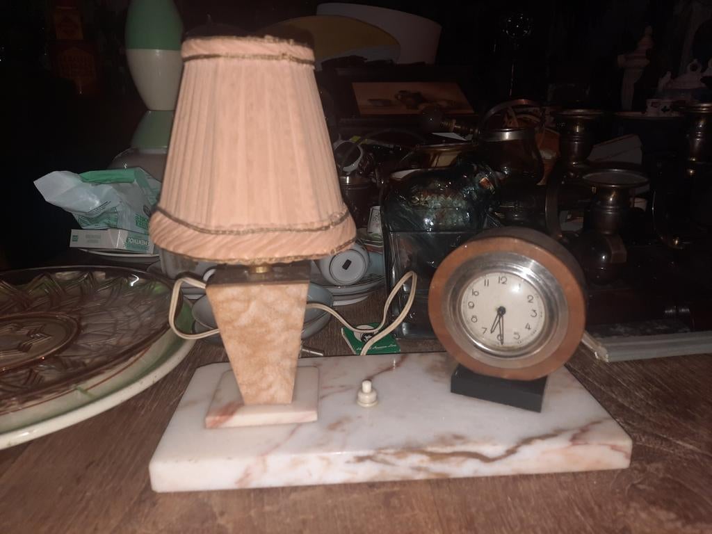 Vintage marmeren tafellamp met klokje, Ophalen of Verzenden
