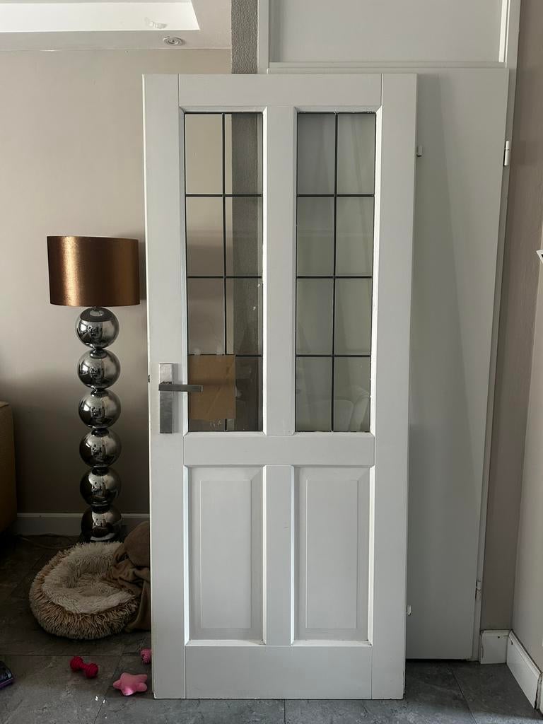 Vol houten opdek deur, Ophalen, Binnendeur, 200 tot 215 cm, Glas