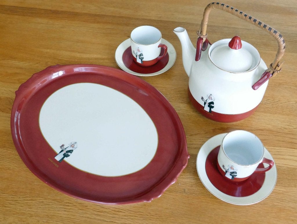 Art-Deco droste servies met schenkkan, en kop en schotels, Ophalen of Verzenden