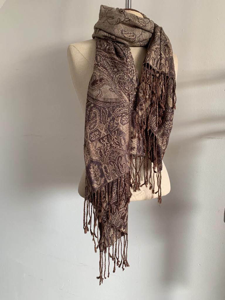 Sjaal paisseley beige bruin 200x60cm, Kleding | Dames, Mutsen, Sjaals en Handschoenen, Verzenden, Maat 42/44 (L), Sjaal, Onbekend