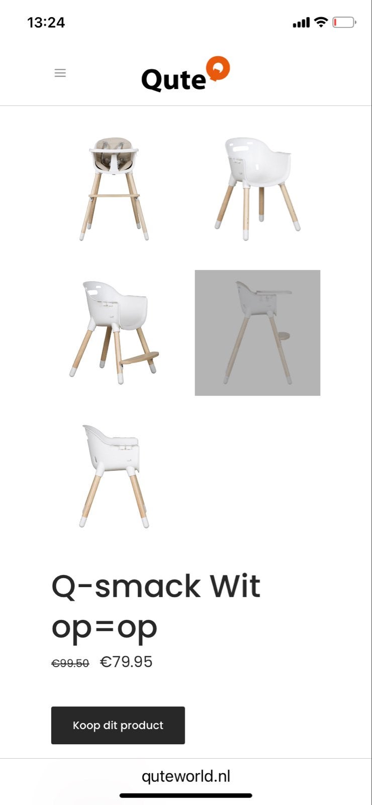 Qute Q-smack kinderstoel (wit), Kinderen en Baby's, Kinderstoelen, Ophalen, Gebruikt, Meegroeistoel