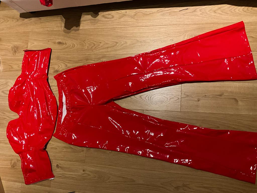 Rode lakleren broek en top set, Ophalen of Verzenden, Zo goed als nieuw