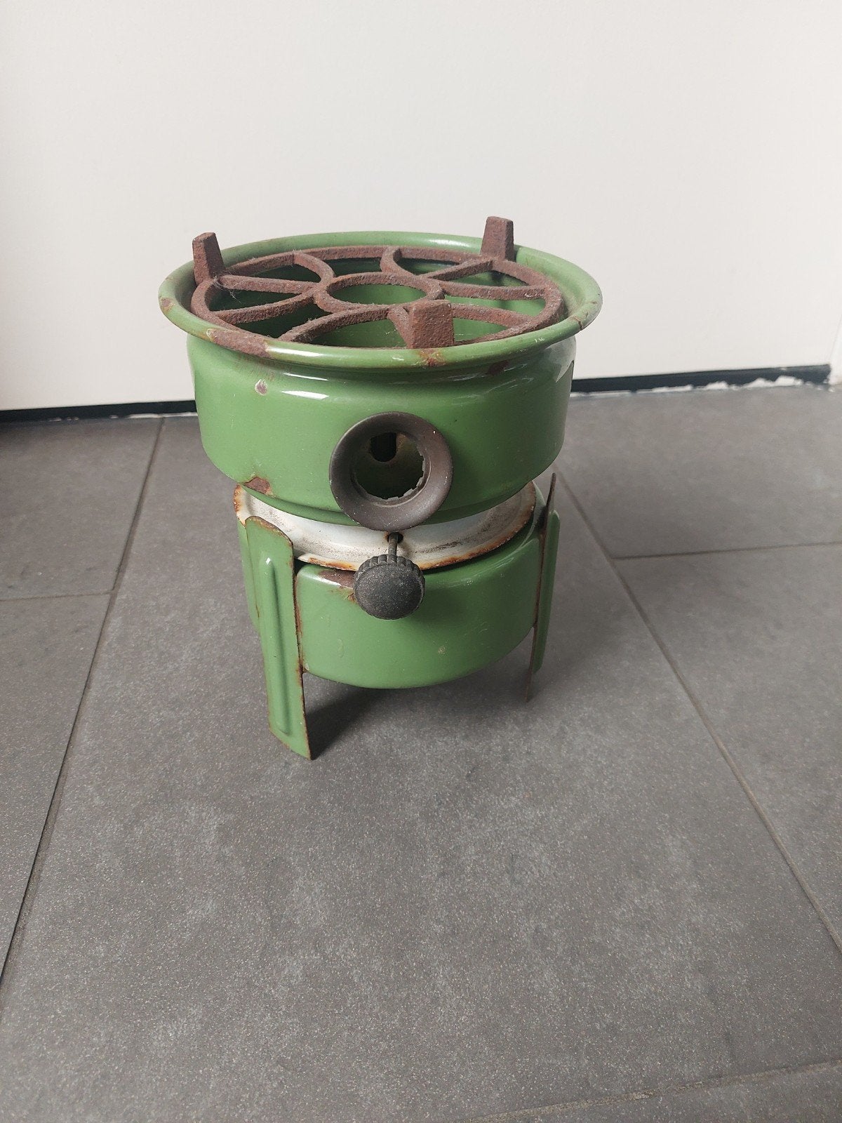 Vintage petroleumstel - Groen emaille, Antiek en Kunst, Antiek | Emaille, Ophalen of Verzenden