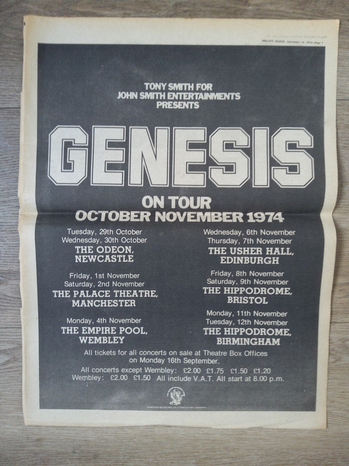 Genesis:   1974  tour   promo, Ophalen of Verzenden