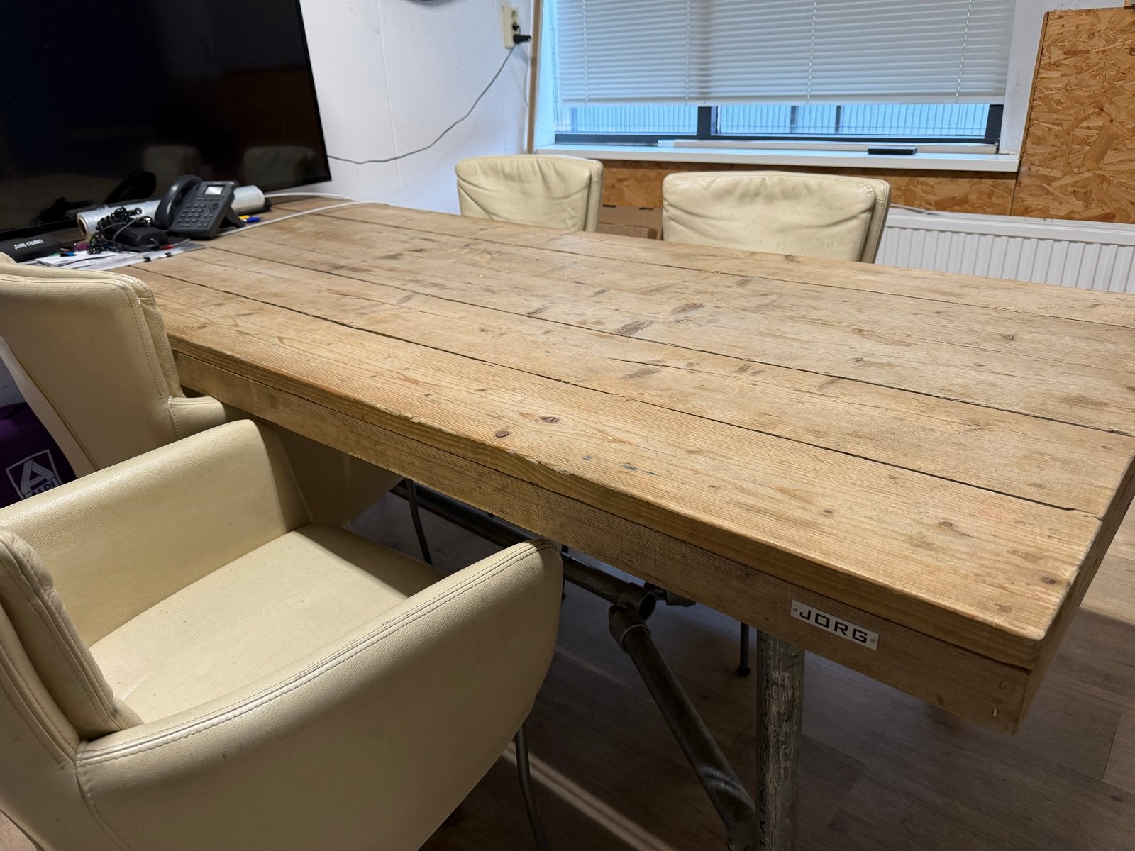 Jorg industriële tafel - 250x100cm, Gebruikt, 200 cm of meer, Vijf personen of meer, Rechthoekig
