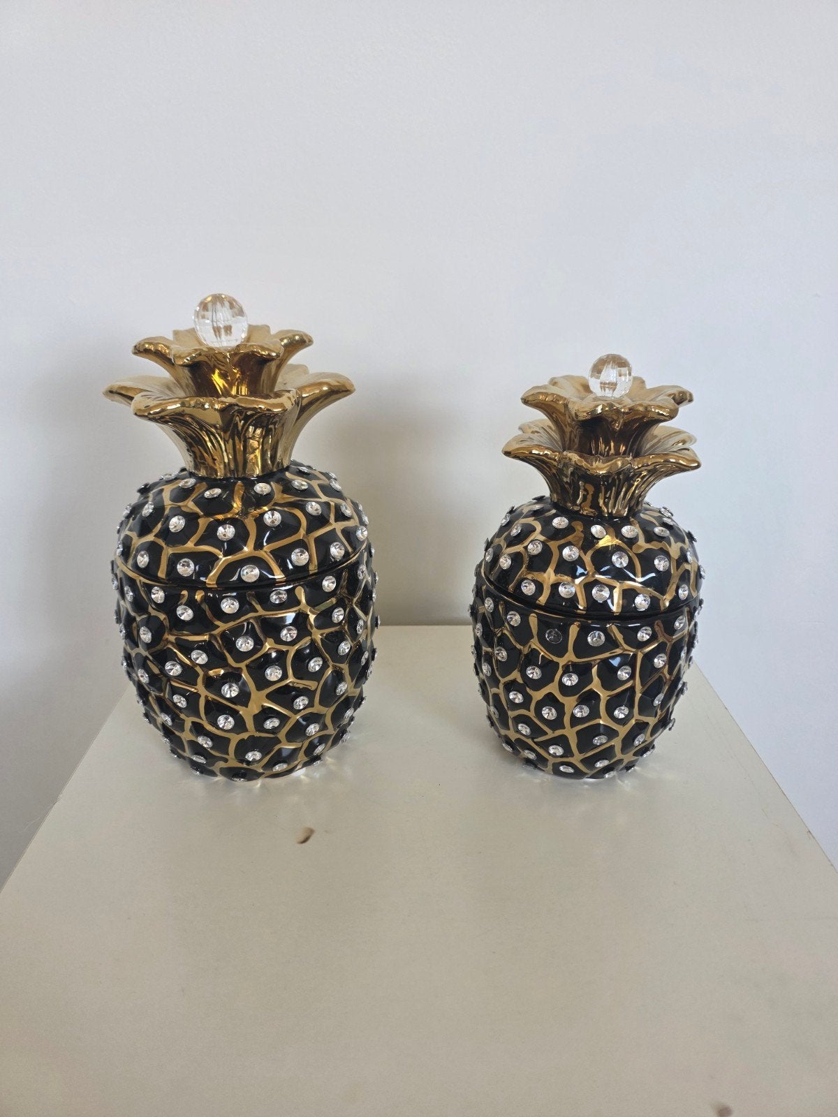 2 keramische ananas potten met bling, Ophalen, Zo goed als nieuw, Zwart, Steen/keramiek
