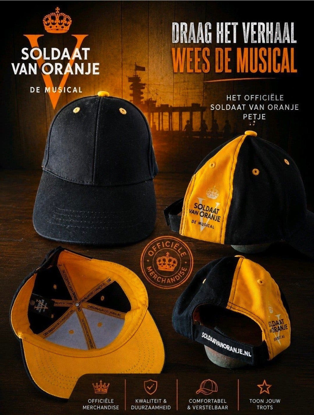 Soldaat van Oranje de Musical officiële merchandise pet., Ophalen of Verzenden, Gebruikt, Kleding
