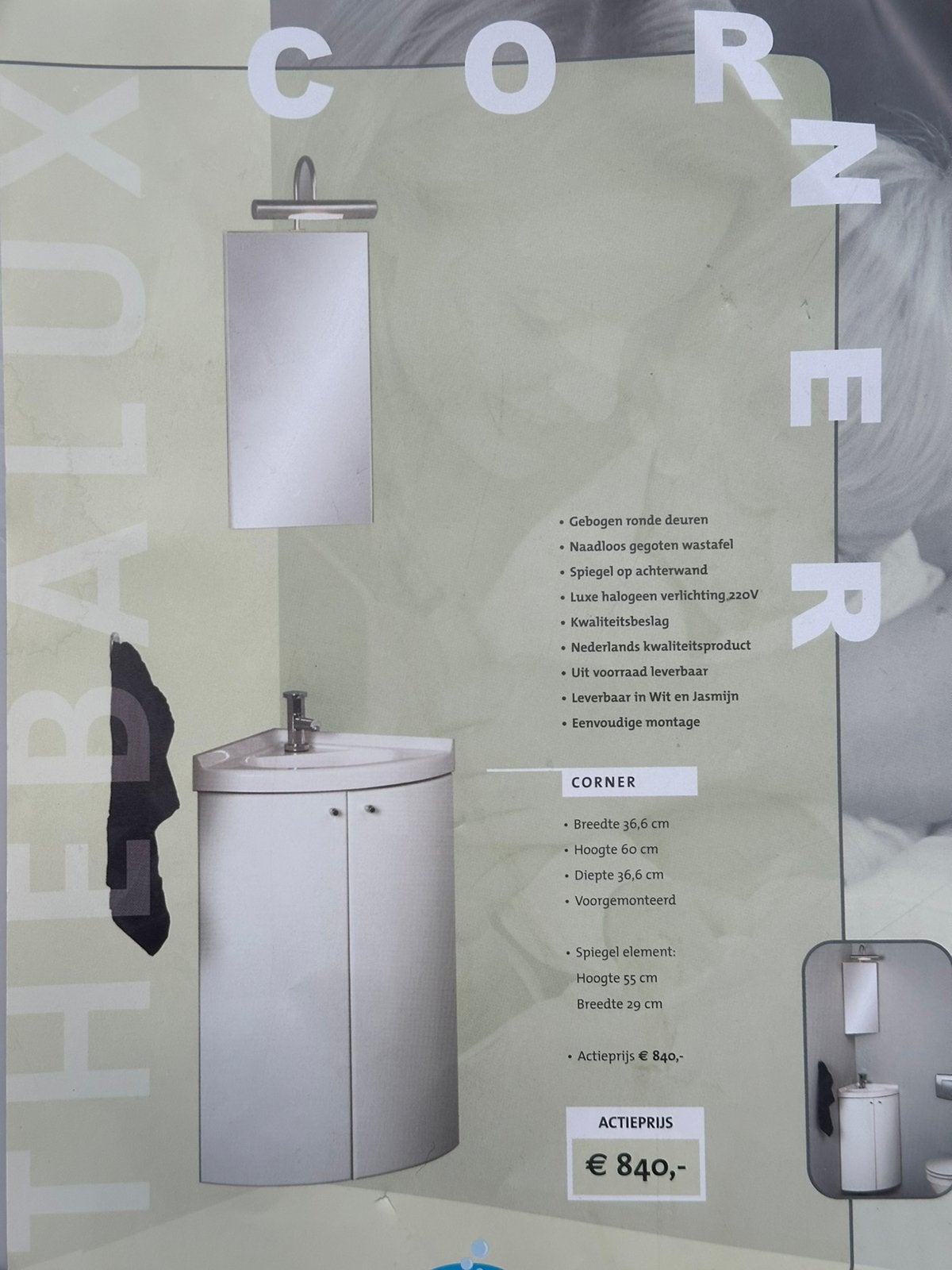 Thebalux hoek fontein meubel uitverkoop, Ophalen, Nieuw, Wit