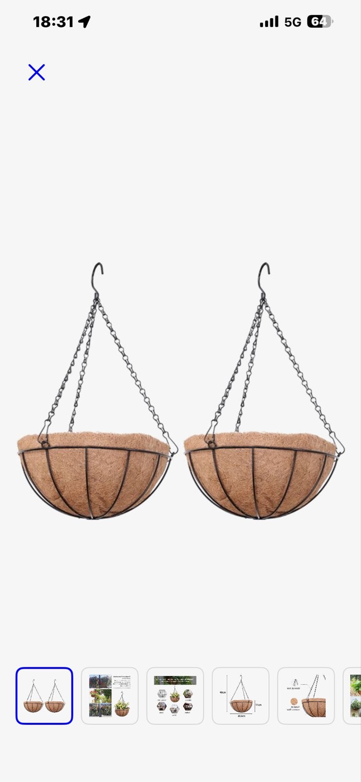 2x Kokos Hangmand Bloempot - 20.5cm Diameter, Minder dan 60 cm, Rond, Nieuw, Ophalen of Verzenden