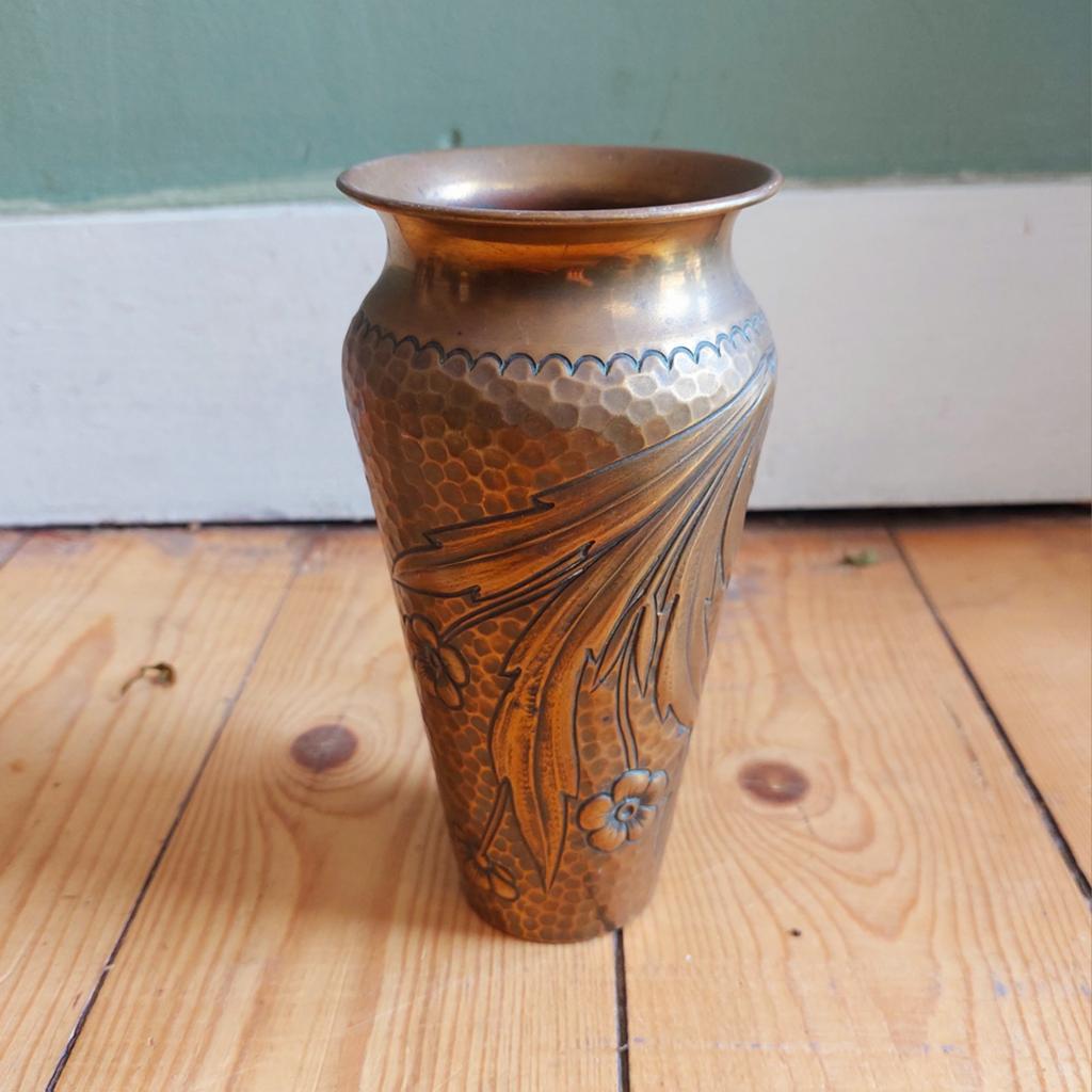 Lucky Vintage antieke art nouveau koperen vaas Raulin Dinant, Antiek en Kunst, Ophalen of Verzenden