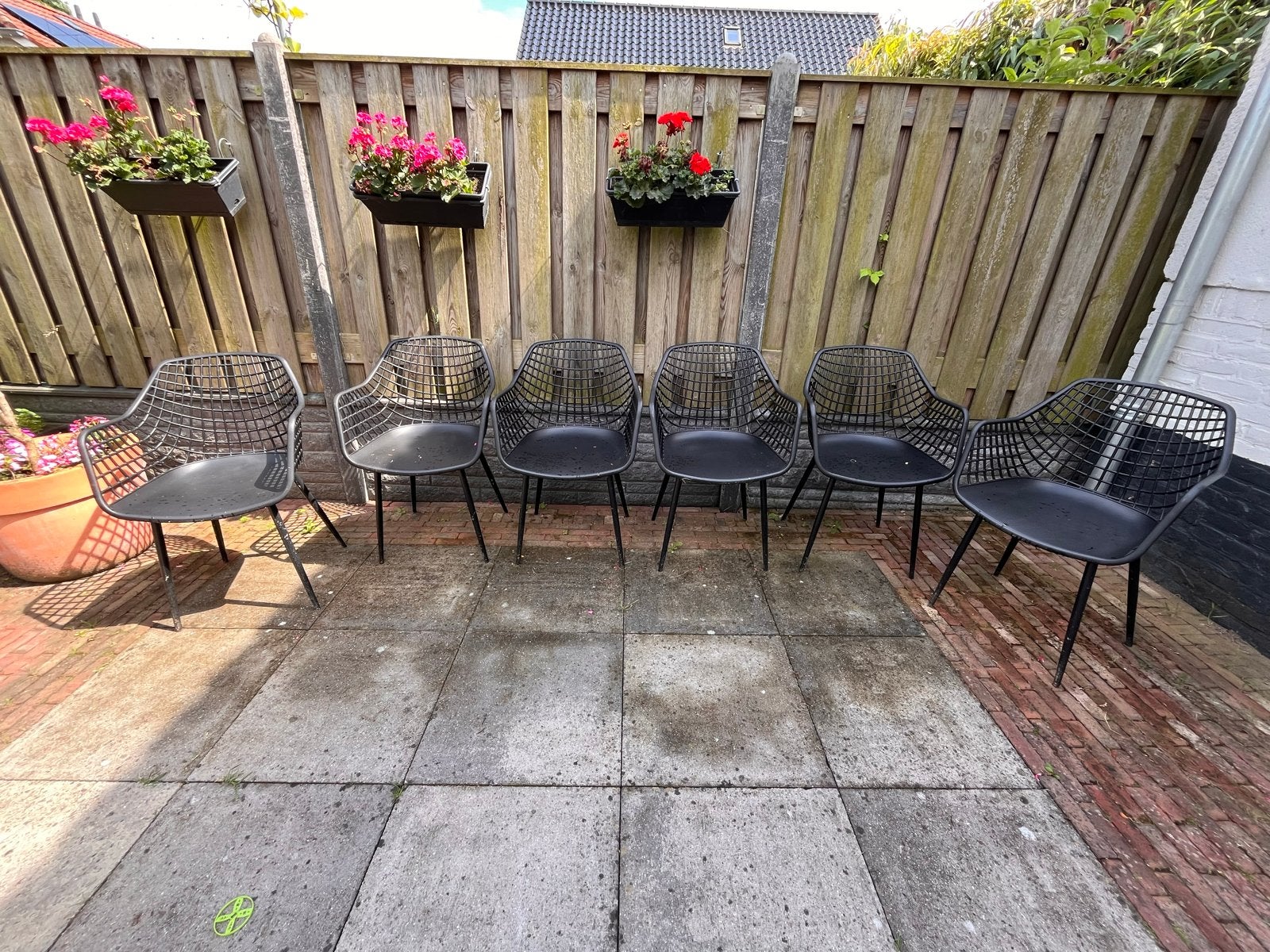 6x Zwarte tuinstoelen Webbing, Tuin en Terras, Tuinstoelen, Ophalen, Gebruikt, Kunststof