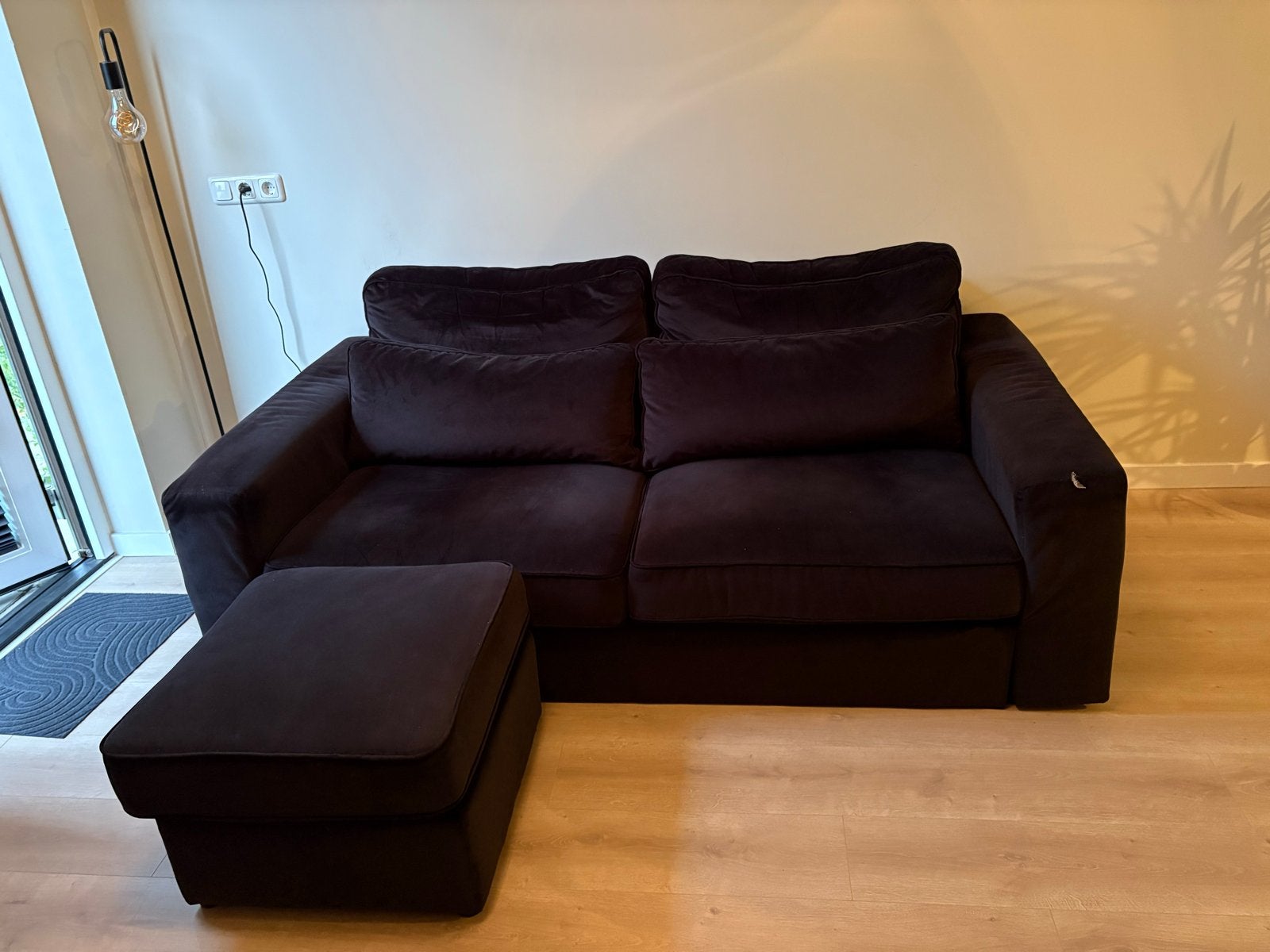 Zwarte bank met poef - 200x108cm, Ophalen, Gebruikt, 100 tot 125 cm, Tweepersoons