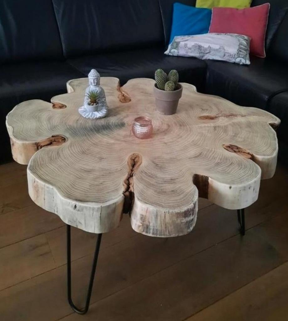 ❗SALONTAFEL BIJZETTAFEL 90 CM DIAMETER ACASIAHOUT BOOMSCHIJF, Ophalen, Nieuw, Rond, Hout