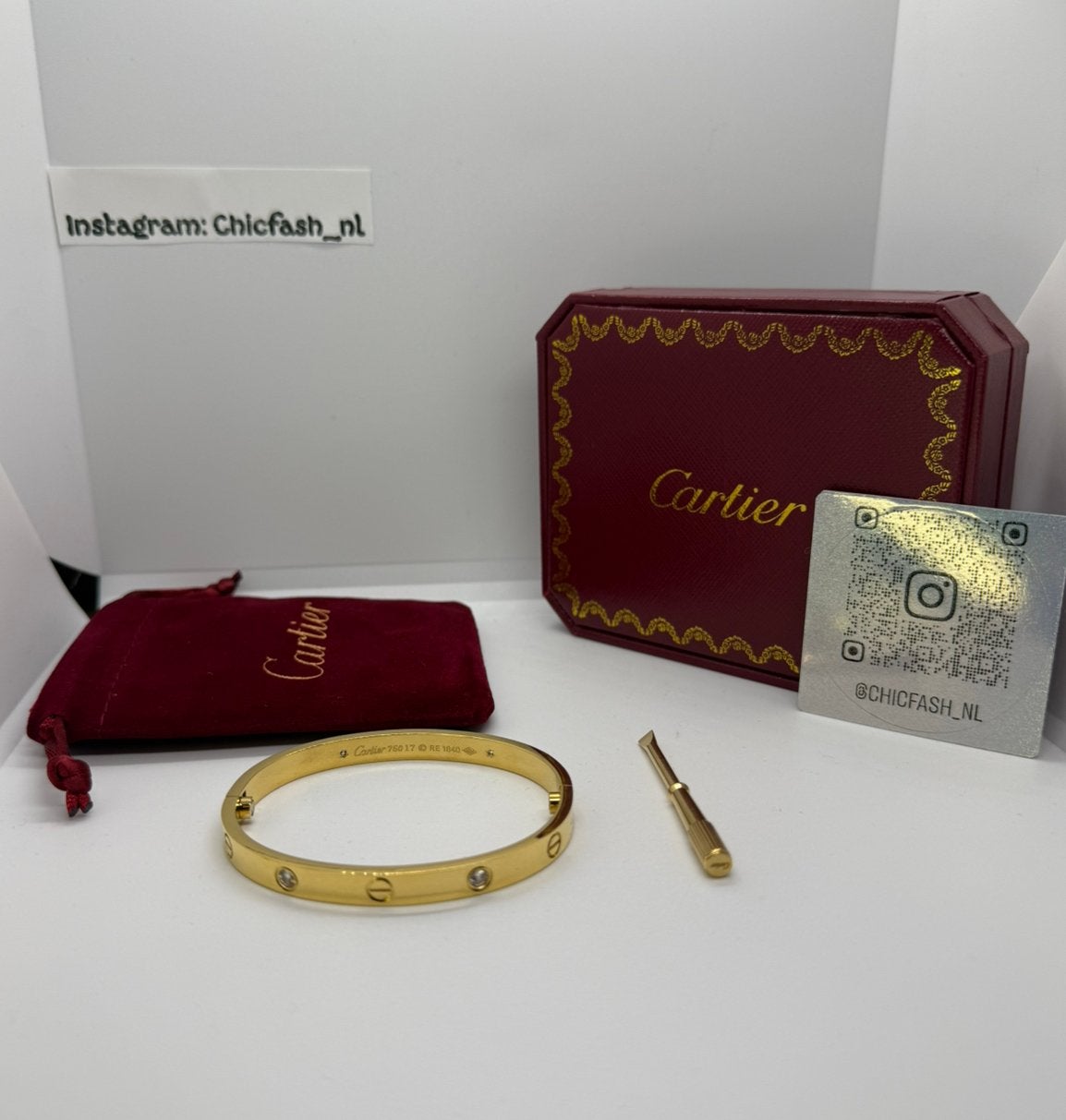 CARTIER LOVE ARMBAND - MET 4 DIAMANTEN, Ophalen of Verzenden, Zo goed als nieuw, Goud