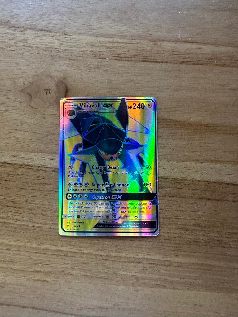 Vikavolt GX Full Art Pokémon Kaart 134/145, Ophalen of Verzenden, Zo goed als nieuw, Losse kaart, Foil
