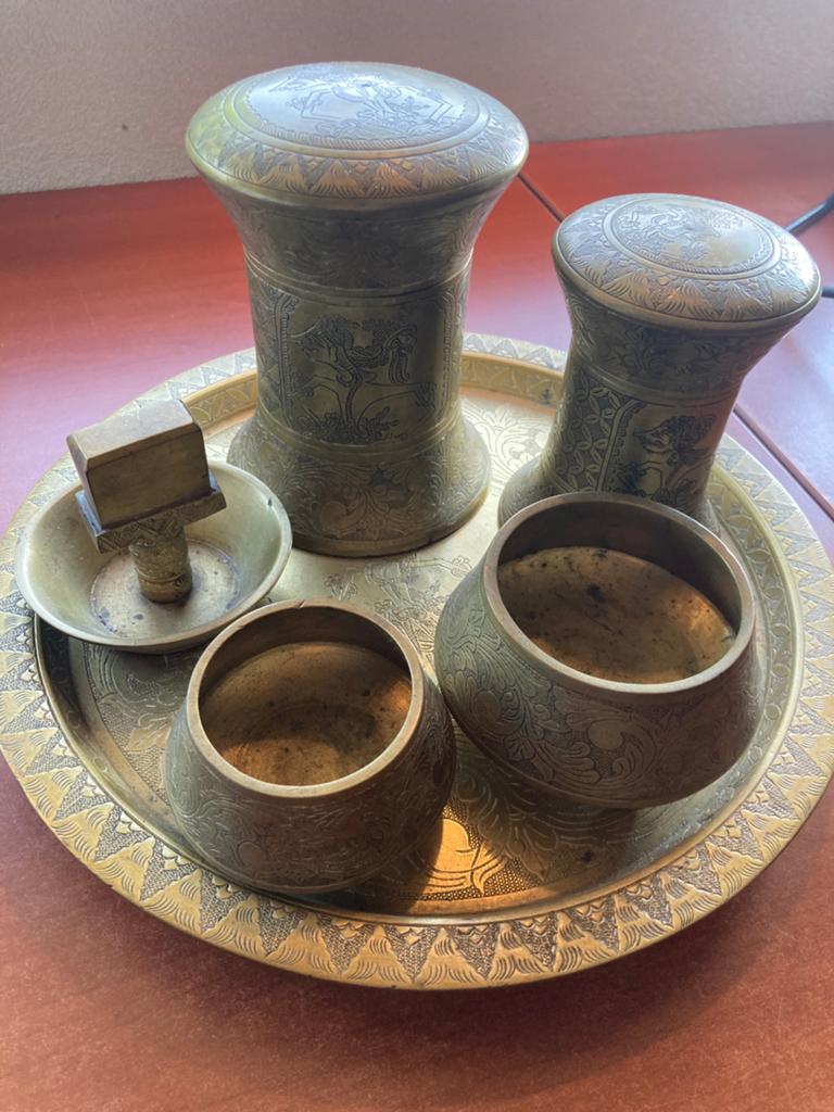 Indonesisch messing koperen rookset antiek vintage, Ophalen of Verzenden, Koper
