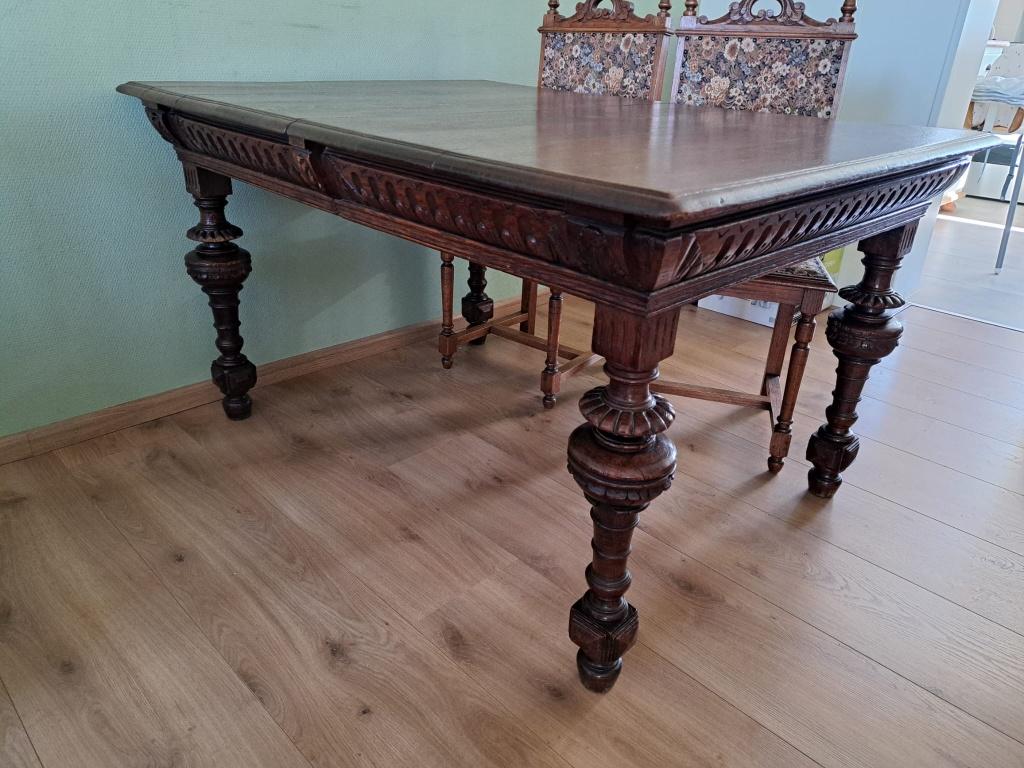 Antieke mechelse eettafel met 6 stoelen, Antiek en Kunst, Ophalen