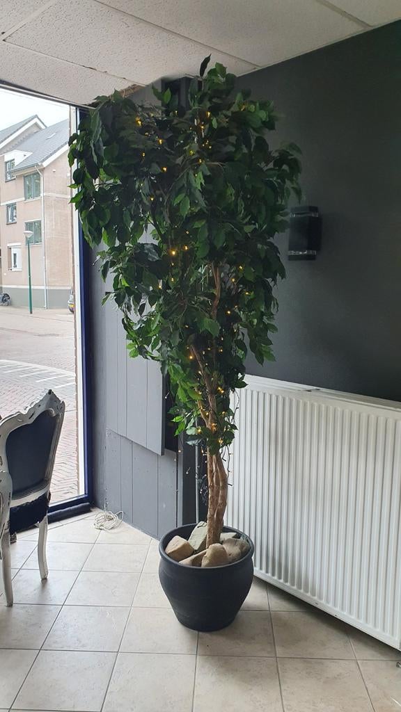Grote kunstplant met verlichting en pot, Ophalen, Nieuw
