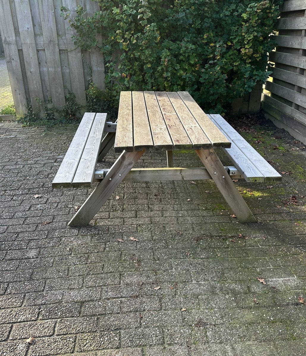 Picknick tafel met opklapbare banken., Gebruikt, Ophalen of Verzenden, Inklapbaar, Rechthoekig