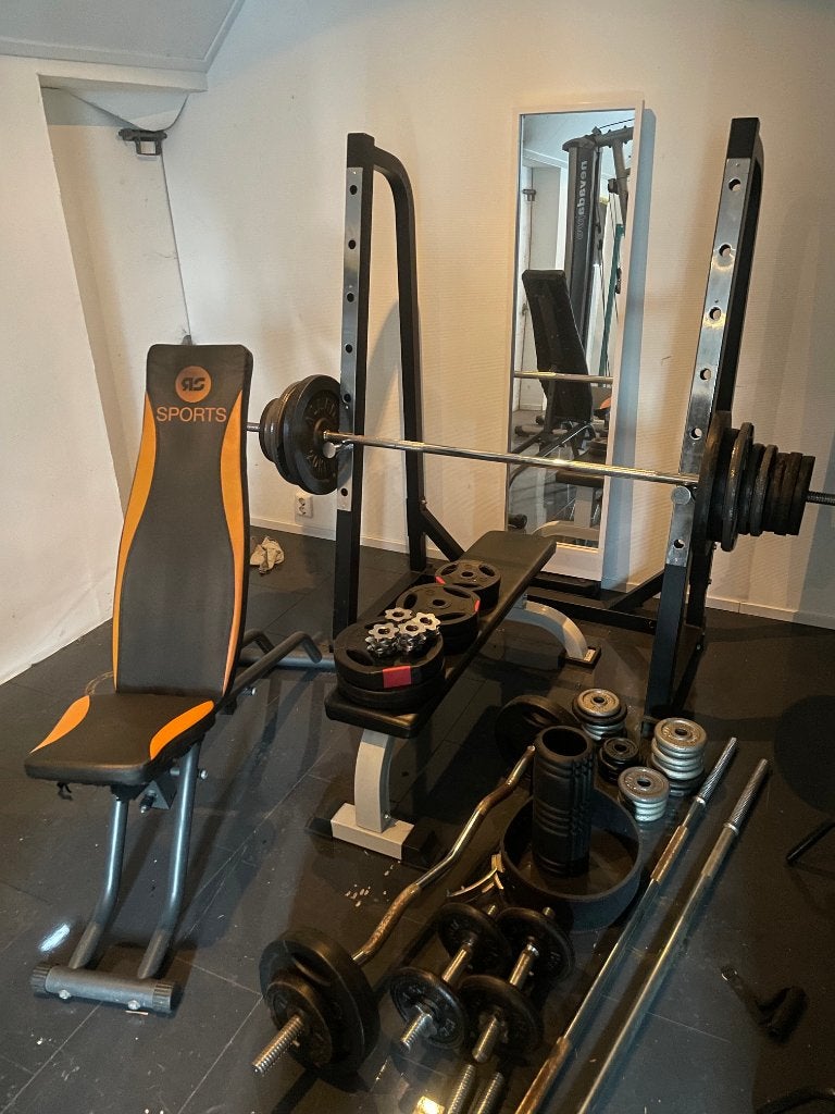 Complete Homegym Set Squat Rek Stangen, Dumbbells & Schijven, Sport en Fitness, Ophalen, Gebruikt, Benen
