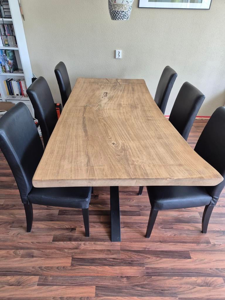 Boomstamtafel massief hout 200x100 cm met spinpoot, Huis en Inrichting, Tafels | Eettafels, Gebruikt, Industrieel, robuust, landelijk