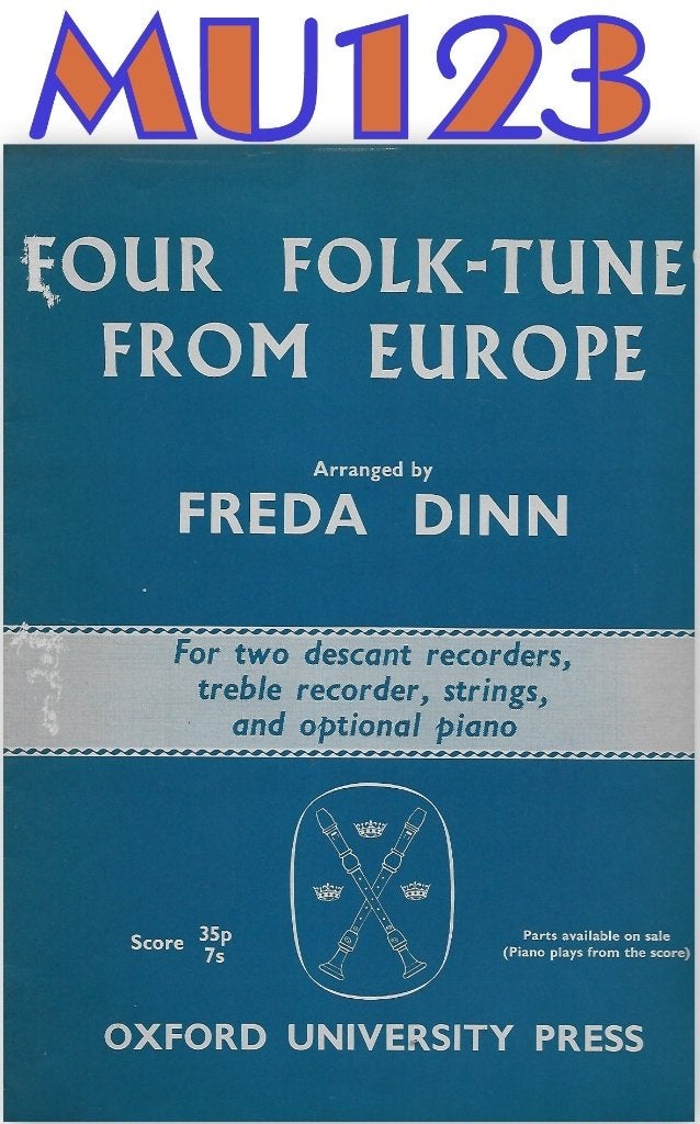 MU-123 blokfluit bladmuziek - vier Europese volksmelodieën, Klassiek, Ophalen of Verzenden, Zo goed als nieuw, Overige instrumenten