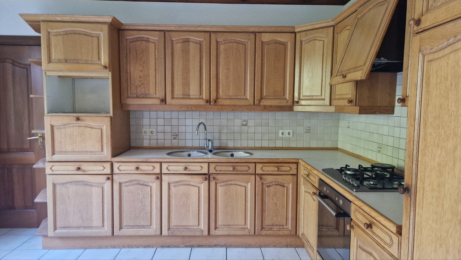 Keuken massief eiken, whirlpool app.,  zelf te demonteren, Ophalen, Gebruikt, Bruin, Hoekkeuken