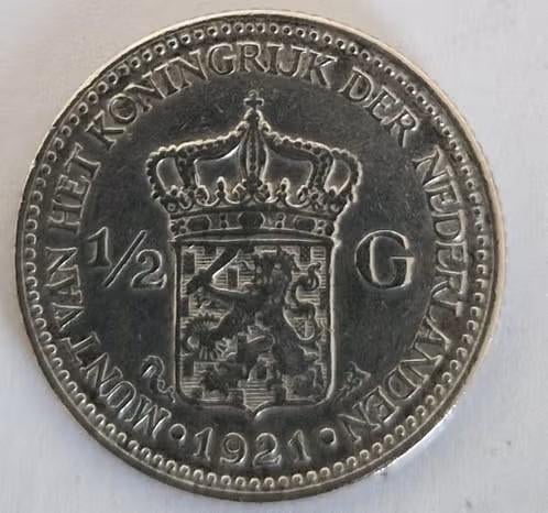 Nederland 1921 - halve Gulden - Koningin Wilhelmina, Postzegels en Munten, Munten | Nederland, ½ gulden, Verzenden, Zilver, Koningin Wilhelmina