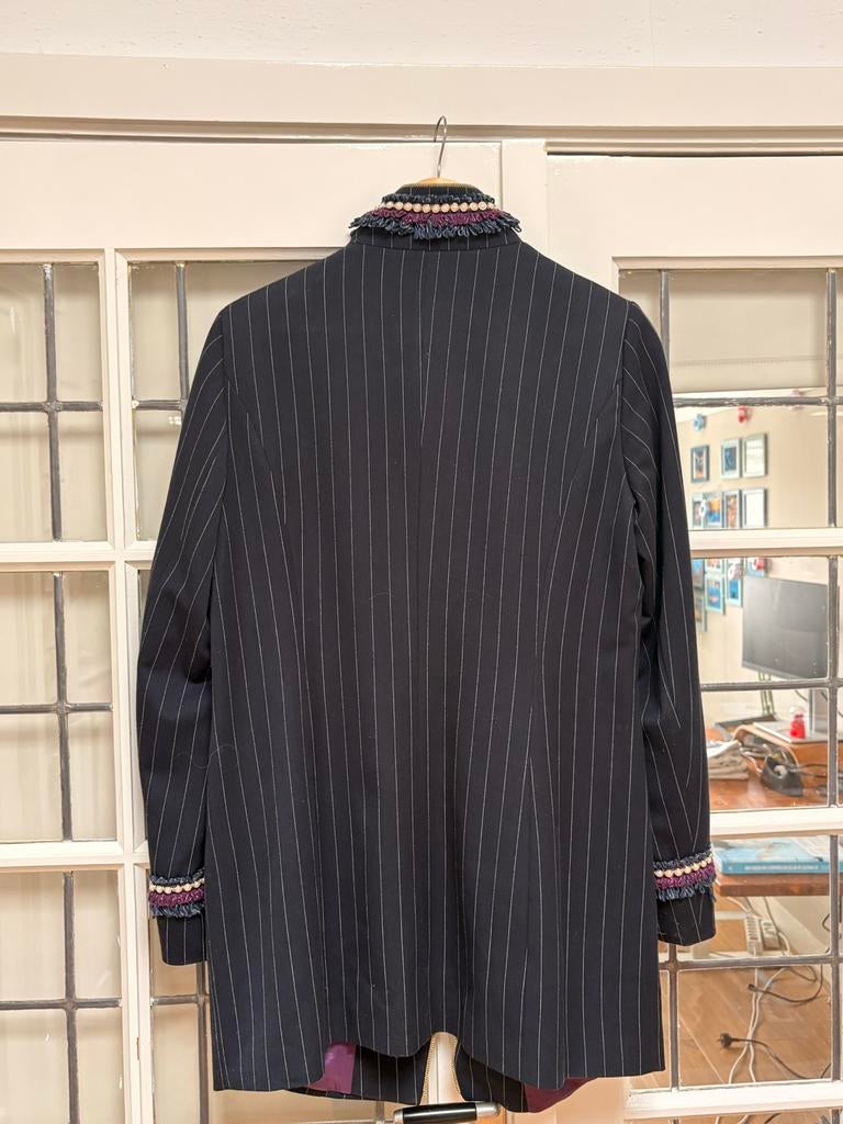 Uniek Maidenlane Krijtstreep Colbert met Parel details, Blauw, Maat 42/44 (L), Ophalen of Verzenden, Jasje