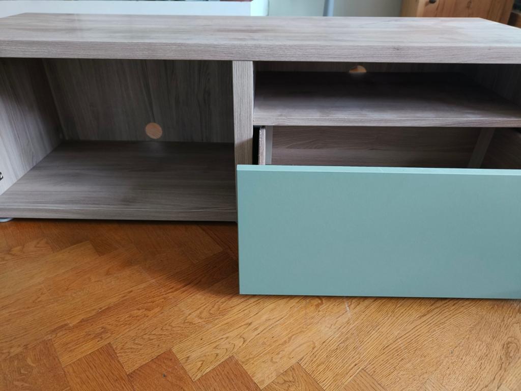 Mintgroene tv kast 120*40*42 met push-to-open la en deurtje., Huis en Inrichting, Ophalen