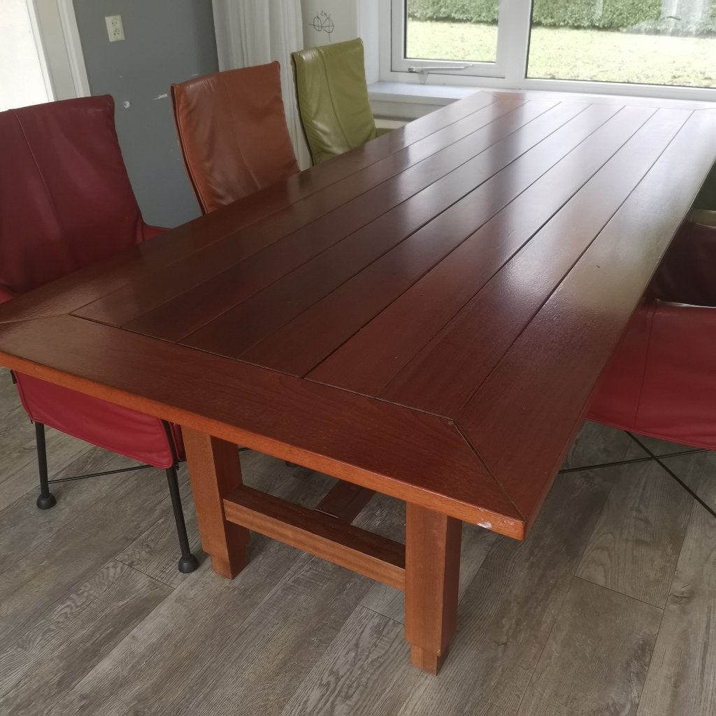 eetkamertafel Jan des Bouvrie kersenhout, Huis en Inrichting, Tafels | Eettafels, Gebruikt, 200 cm of meer, Vijf personen of meer
