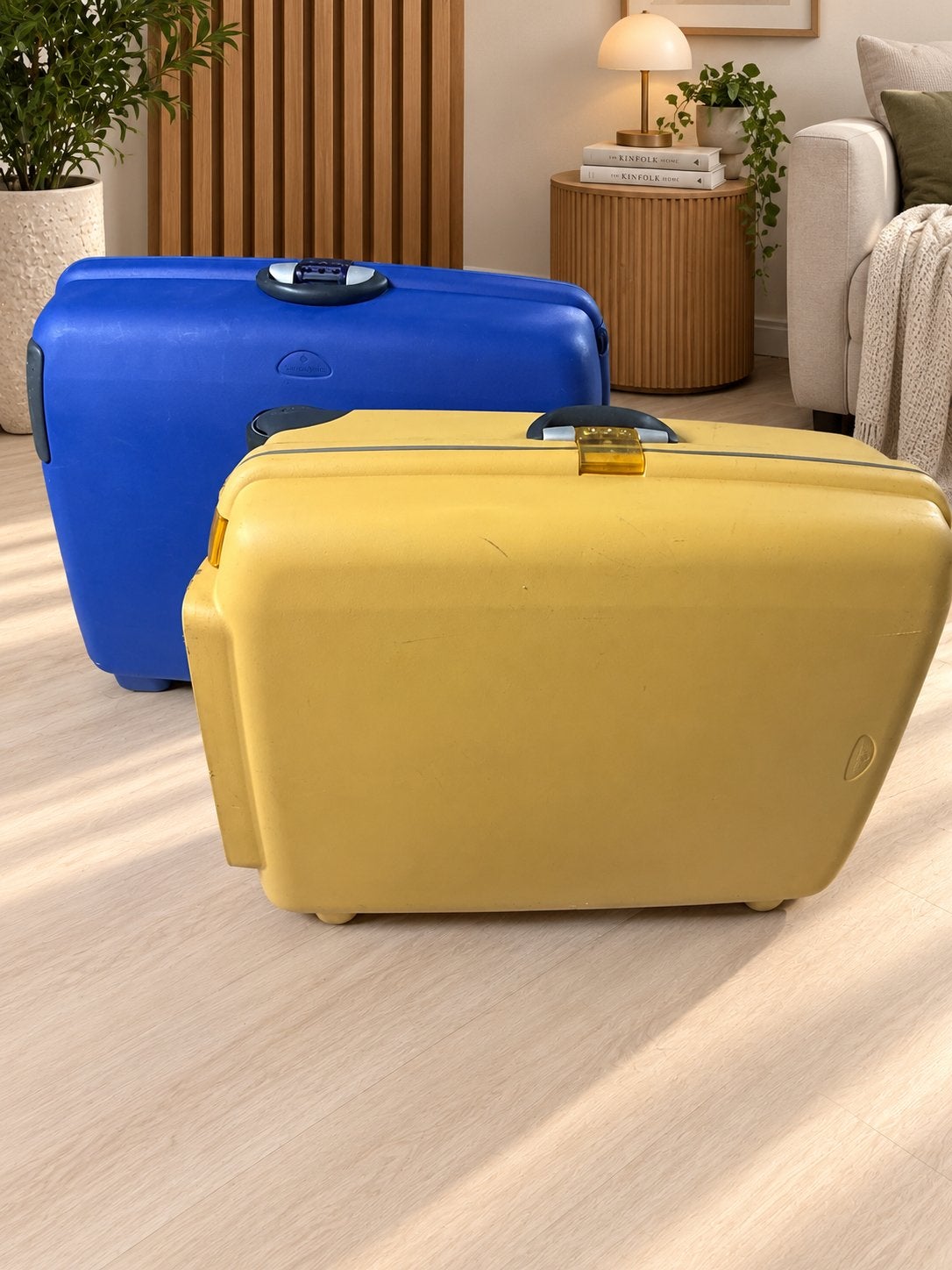 Set van 2 Samsonite koffers: blauw en geel, 30 cm of meer, Gebruikt, Blauw, Ophalen of Verzenden