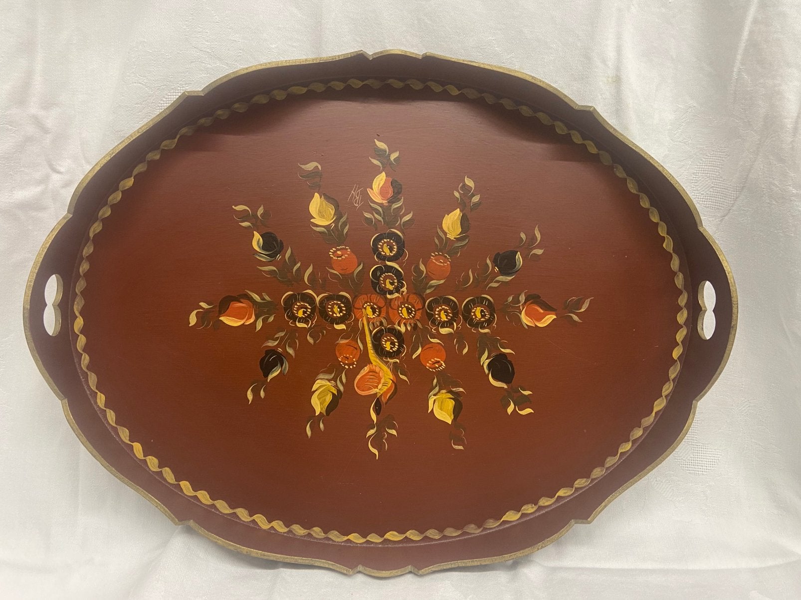 Hindelooper handwerk dienblad, Ophalen of Verzenden, Zo goed als nieuw, Rond, Metaal