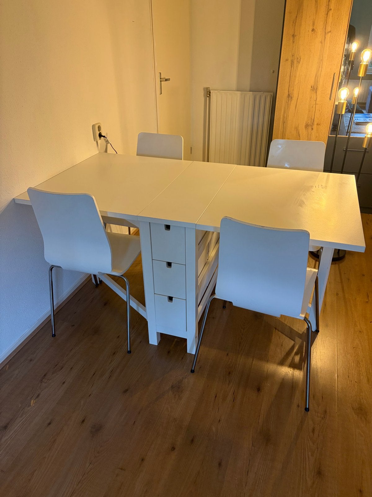 Witte inklapbare eettafel met laden (stoelen optioneel), Ophalen, Overige materialen, Gebruikt, 50 tot 100 cm